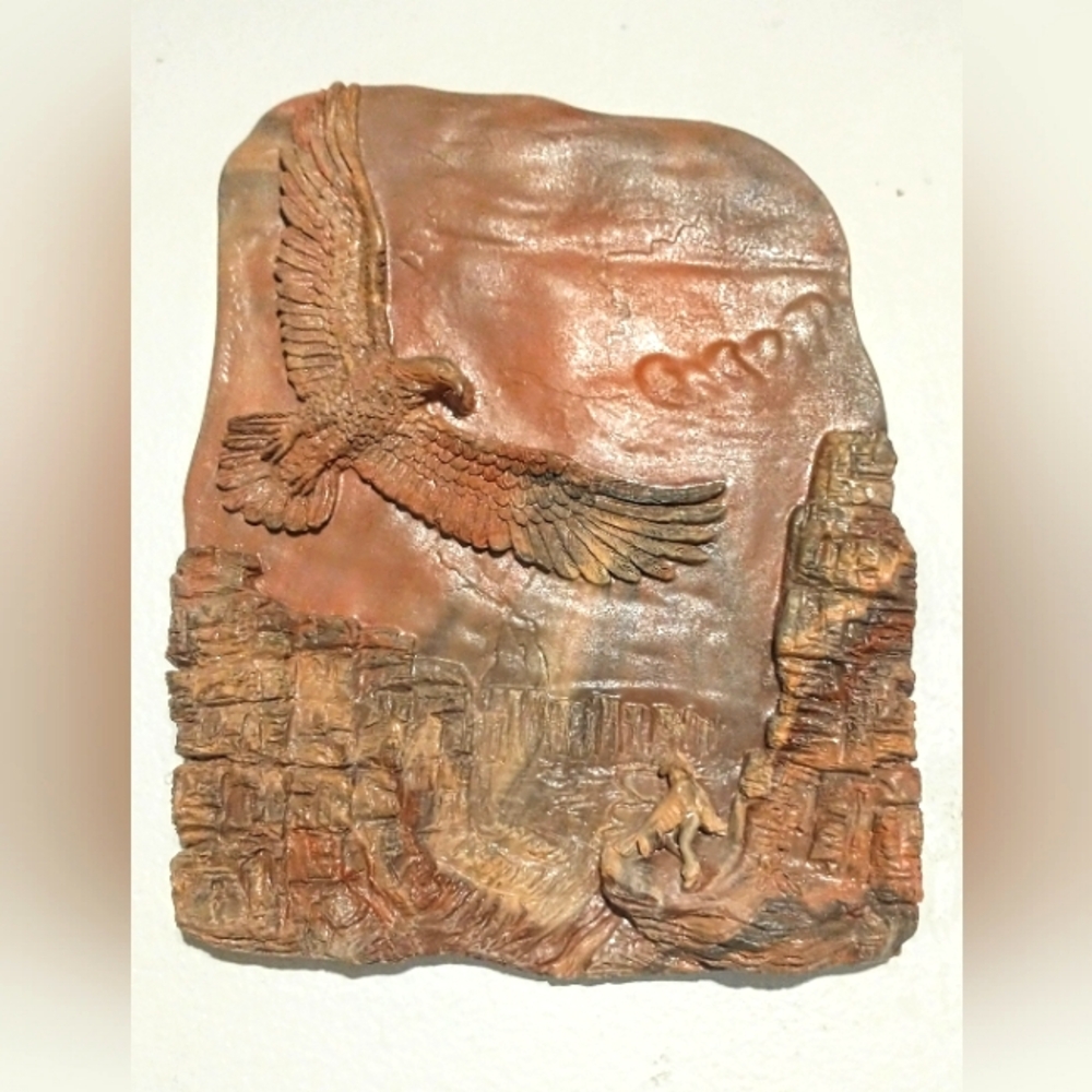 OOAK Stone Carved Sculpture -  Mountain & Eagle Motif